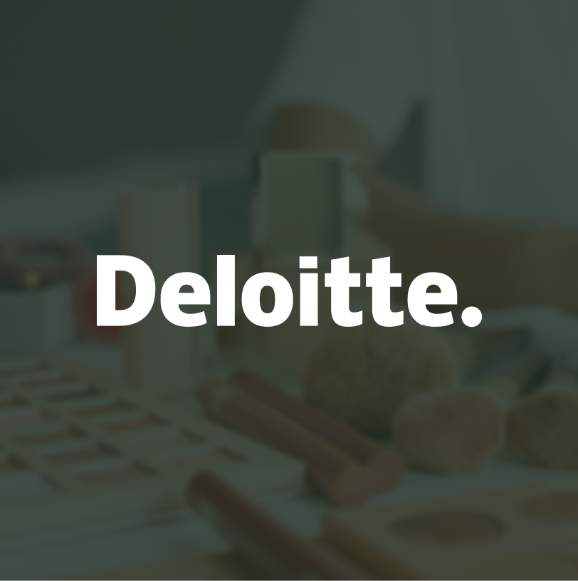 Deloitte logo atop a blurred photo of cosmetics